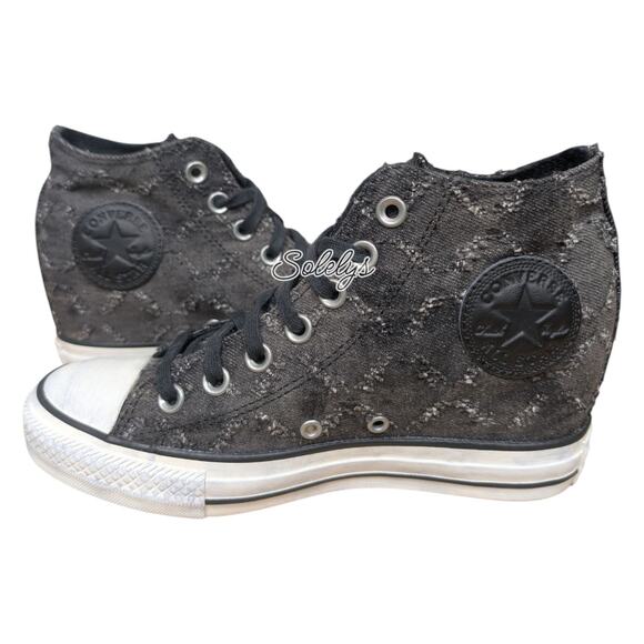 Converse 2015 Lux Mid Hidden Wedge Lurex Star Stud Distressed Sneaker 7.5 RARE - Picture 11 of 11